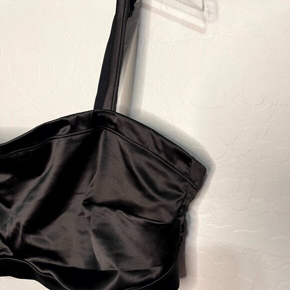 Aerie True Black Shine Polyester Stretch Bandeau Bra XXL - Picture 3 of 6